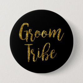 Zwart & Goud Schrift GroomTribe Knop Ronde Button 7,6 Cm