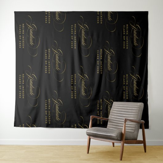 Zwart & Goud Schrift Stap voor Stap Herhalend Afst Wandkleed (In Situ (horizontaal))