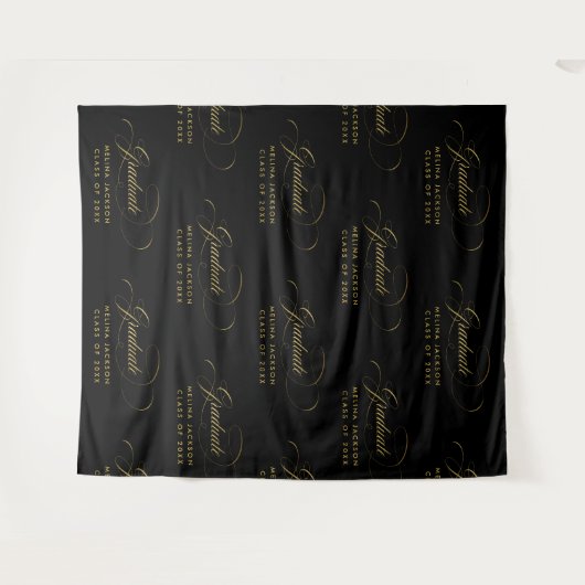 Zwart & Goud Schrift Stap voor Stap Herhalend Afst Wandkleed (Voorkant (horizontaal))