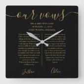 Zwart Goud Schrift Zijn en Haar Huwelijksgeloften Vierkante Klok (Voorkant)