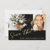 Zwart Goud Script 2 Foto Sla de datumkaart op Notitiekaartje (Voorkant)