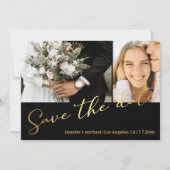 Zwart Goud Script 2 Foto Sla de datumkaart op Notitiekaartje (Voorkant)