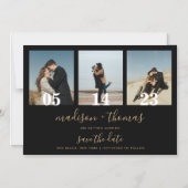 Zwart Goud Script 3 Foto Bruiloft Save The Date Magnetische Uitnodiging (Voorkant)