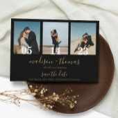 Zwart Goud Script 3 Foto Bruiloft Save The Date Magnetische Uitnodiging