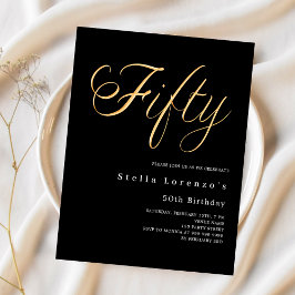 Zwart goud script budget 50e verjaardag uitnodigin