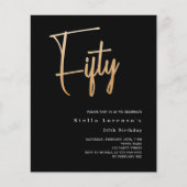 Zwart goud script budget 50e verjaardag uitnodigin (Voorkant)