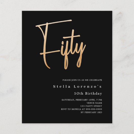 Zwart goud script budget 50e verjaardag uitnodigin (Voorkant)
