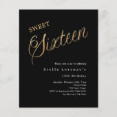 Zwart goud script budget Sweet 16 uitnodiging (Voorkant)