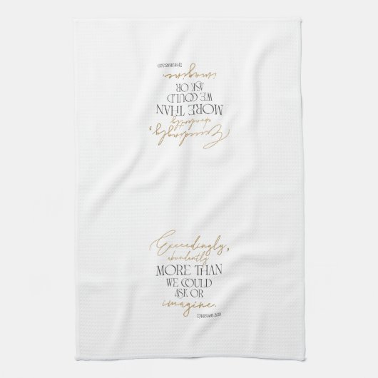 Zwart Goud Script Efeziërs 3:20 Bijbel Verse Theedoek (Verticaal)