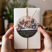 Zwart Goud Script Familie Foto Vrolijk Kerstfeest Ronde Sticker