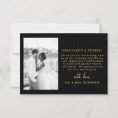 Zwart & Goud Script Foto bruiloft Dank u kaart (Achterkant)