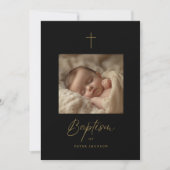 Zwart & Goud Script Genderneutraal Fotodoop Kaart (Voorkant)