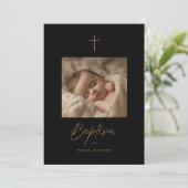 Zwart & Goud Script Genderneutraal Fotodoop Kaart (Staand voorkant)