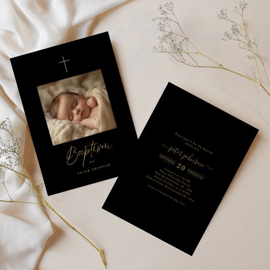 Zwart & Goud Script Genderneutraal Fotodoop Kaart