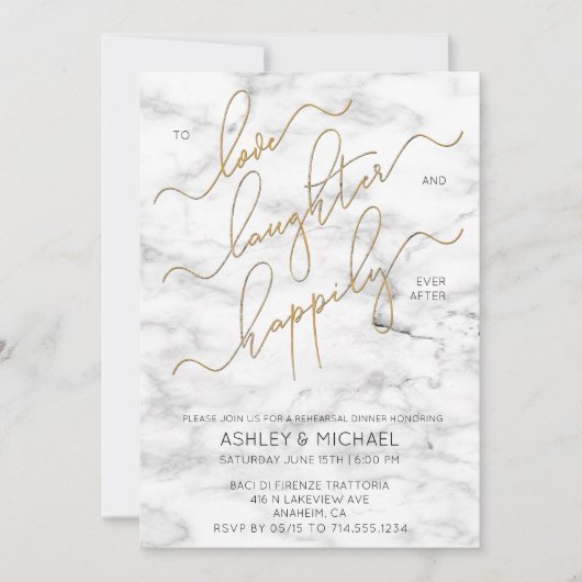 Zwart Goud Script Marmeren Repetitie Diner Uitnodi Kaart (Voorkant)