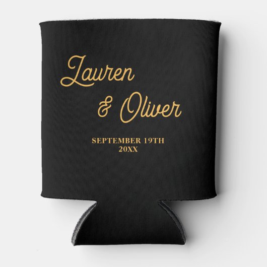 Zwart Goud Script minimalistische bruiloft Blikjeskoeler (Voorkant)