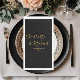 Zwart Goud Script minimalistische bruiloft Servet