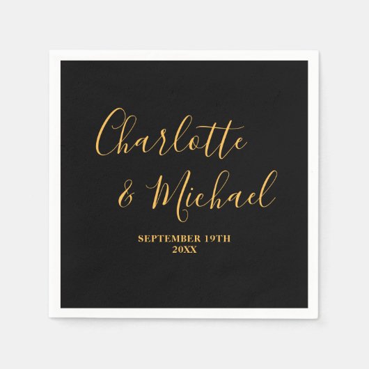 Zwart Goud Script minimalistische bruiloft Servet (Voorkant)