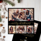Zwart Goud Script Modern 5 Fotocollage Kerstmis Feestdagenkaart