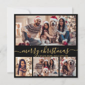 Zwart Goud Script Modern 5 Fotocollage Kerstmis Feestdagenkaart (Voorkant)