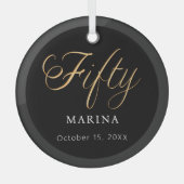 Zwart goud script naam 50e verjaardag glas ornament (Voorkant)