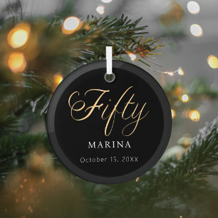 Zwart goud script naam 50e verjaardag glas ornament