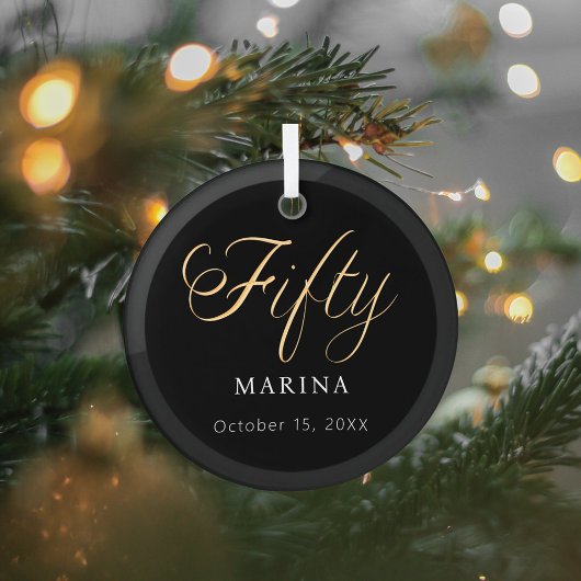 Zwart goud script naam 50e verjaardag glas ornament