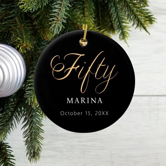 Zwart goud script naam 50e verjaardag keramisch ornament