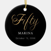Zwart goud script naam 50e verjaardag keramisch ornament (Voorkant)