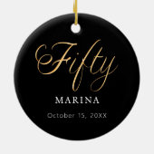 Zwart goud script naam 50e verjaardag keramisch ornament (Achterkant)