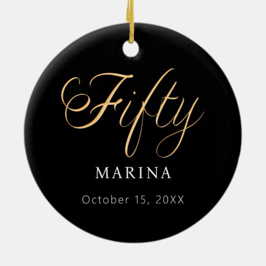 Zwart goud script naam 50e verjaardag keramisch ornament (Achterkant)