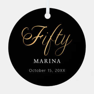 Zwart goud script naam 50e verjaardag metalen ornament