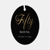 Zwart goud script naam 50e verjaardag metalen ornament (Voorkant links)