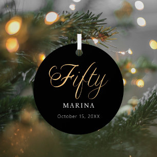 Zwart goud script naam 50e verjaardag metalen ornament