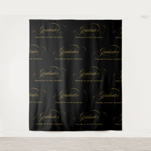 Zwart & Goud Script Stap & Herhaal Afstuderen Wandkleed
