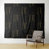 Zwart & goud script stap voor stap herhalend afstu wandkleed (In Situ (horizontaal))