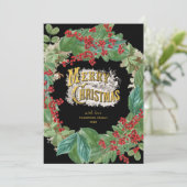 Zwart Goud Script Vakantie Vrolijk Kerstfeest Kaar Feestdagenkaart (Staand voorkant)