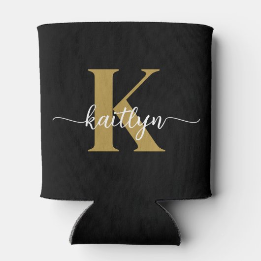 Zwart-goud-scriptmonogram Blikjeskoeler (Achterkant)