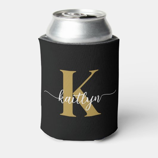 Zwart-goud-scriptmonogram Blikjeskoeler (Blikje Achterkant)