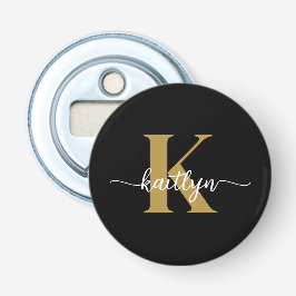 Zwart-goud-scriptmonogram Button Flesopener