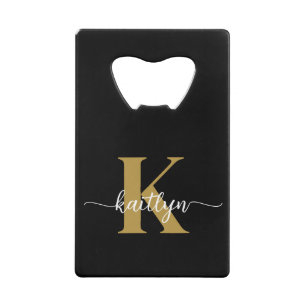 Zwart-goud-scriptmonogram Creditkaart Flessenopener
