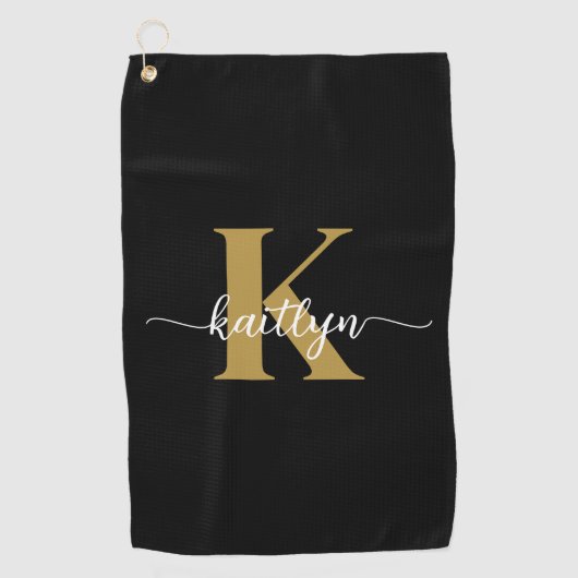 Zwart-goud-scriptmonogram Golfhanddoek (Voorkant)