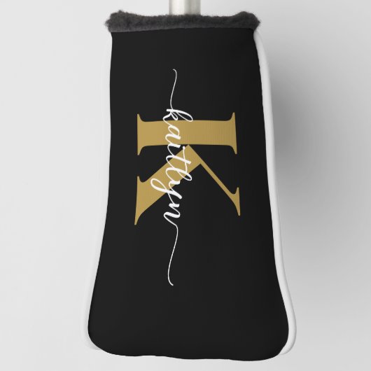 Zwart-goud-scriptmonogram Golfheadcover (Draai 90)