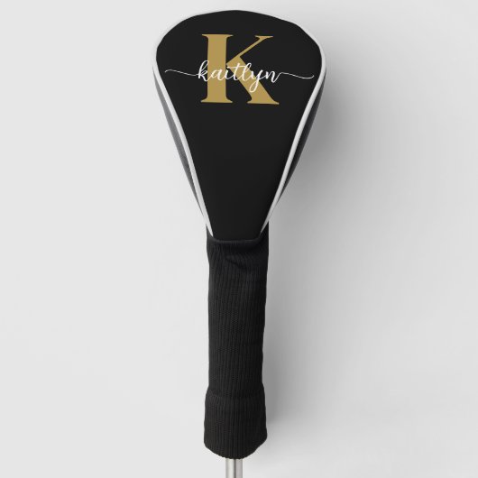 Zwart-goud-scriptmonogram Golfheadcover (Voorkant)