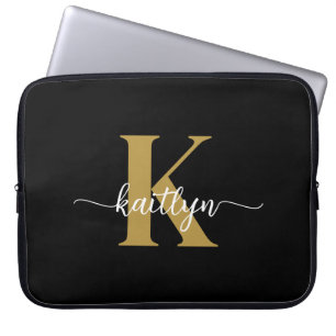 Zwart-goud-scriptmonogram Laptop Sleeve
