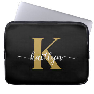 Zwart-goud-scriptmonogram Laptop Sleeve