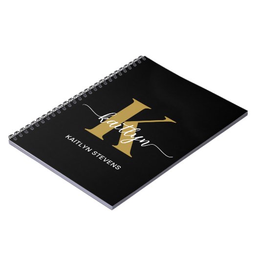 Zwart-goud-scriptmonogram Notitieboek (Linkerzijde)