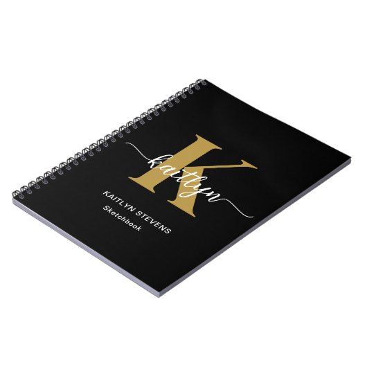 Zwart-goud-scriptmonogram Notitieboek (Linkerzijde)