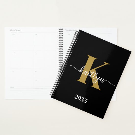 Zwart-goud-scriptmonogram Planner (Display)
