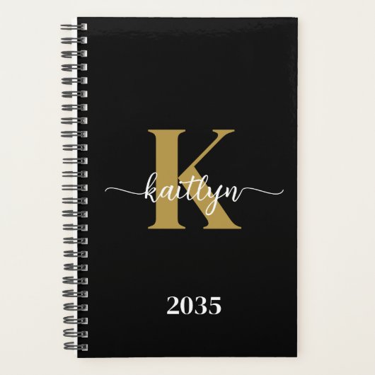Zwart-goud-scriptmonogram Planner (Voorkant)